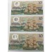 AUSTRALIA 1988 . TEN 10 DOLLAR BANKNOTES . FRASER/JOHNSTON . CONSECUTIVE TRIO . LAST PREFIX AB33